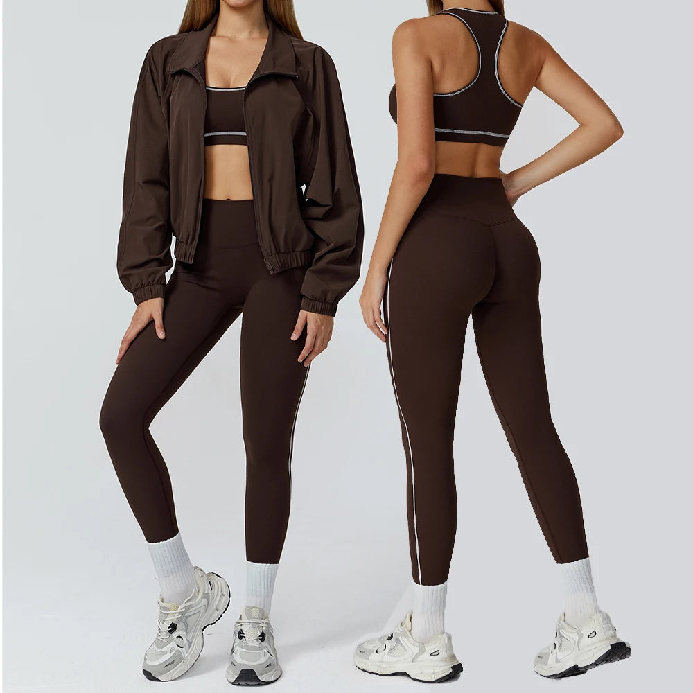 Seamless Yoga Set 2/3PCS Gym Clothes Sportswear Yoga Suits Women Fitness Set Tracksuits Sports Long Sleeve Jacket Gym Leggings