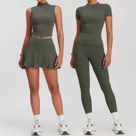 Tennis Skirt Leggings Tank Shorts Suit Yoga Gym Sets 2 piece Women Clothes Seamless Sports culottes Fitness Workout Sportswear