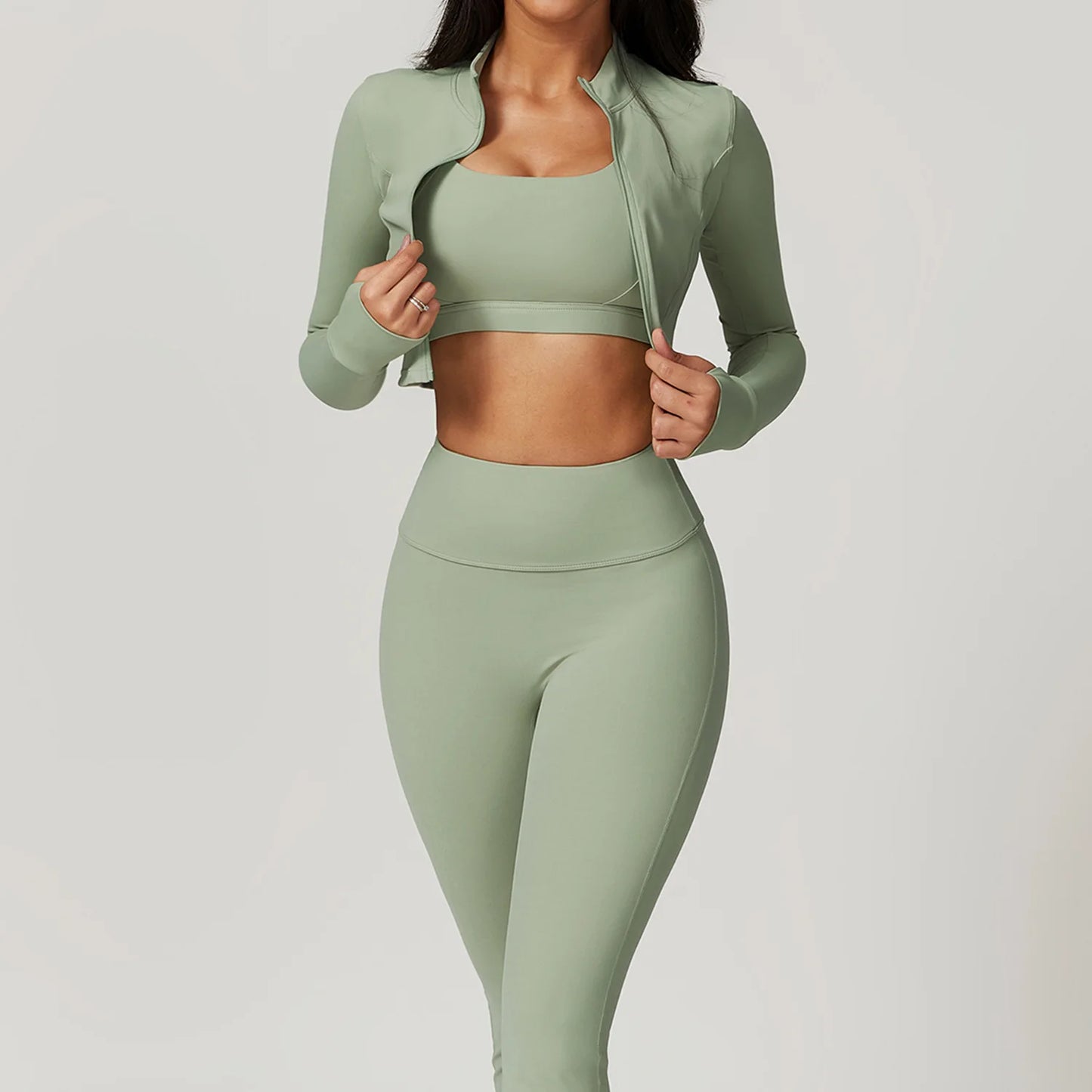 Seamless Yoga Sets Sports Fitness High Waist Hip-lifting Tight Naked Shockproof Sports Bra Tracksuit Gym Yoga Three-piece Suit