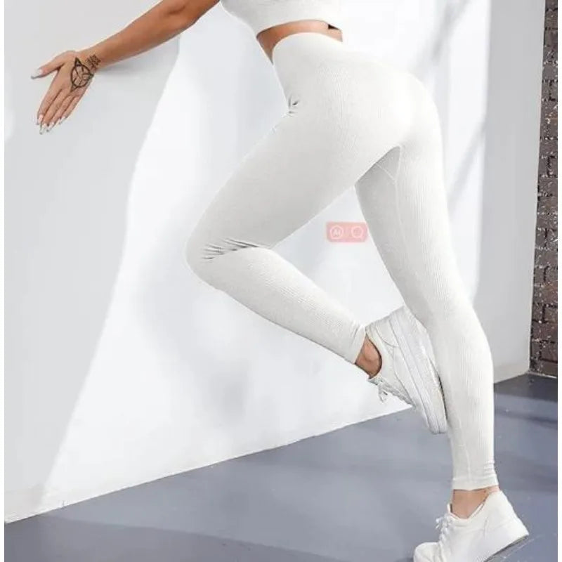 Thread Knited Leggings Women Seamless Slim Tights Gym Trainning Running High Waist Hip Liftting High Elastic Yoga Fitness Pants