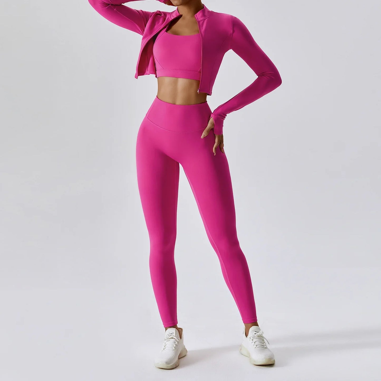 Seamless Yoga Sets Sports Fitness High Waist Hip-lifting Tight Naked Shockproof Sports Bra Tracksuit Gym Yoga Three-piece Suit