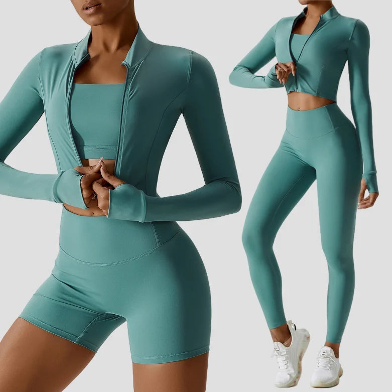 Seamless Yoga Sets Sports Fitness High Waist Hip-lifting Tight Naked Shockproof Sports Bra Tracksuit Gym Yoga Three-piece Suit