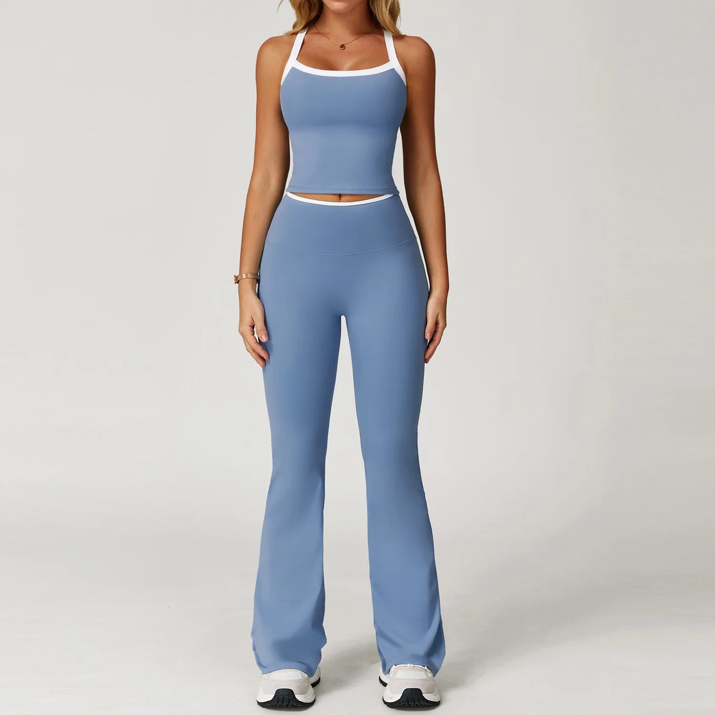 Women's Clothes 2 Pieces Workout Tracksuit Yoga Set Sportswear Gym Clothing High Waist Bell-bottoms Sexy Fitness Bta Sports Suit