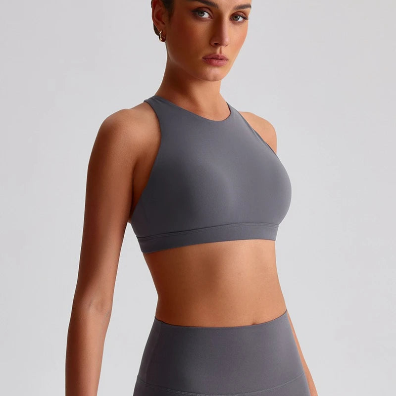 Solid Color Cross Back Sports Bra Women High Impact Gym Underwear Yoga Fitness Top Padded Tights Vest Shockproof Workout Tank