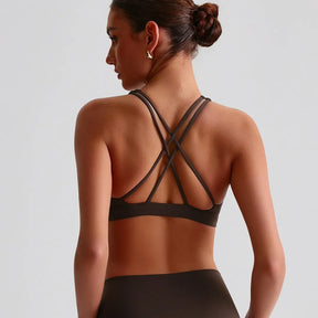 Solid Color Butter Cross Back Gym Underwear Sports Top Women Fitness Bra Tights Yoga Vest High impact shockproof With Chest Pad