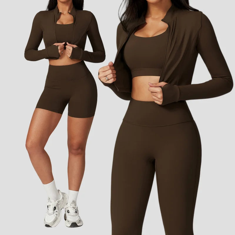 Seamless Yoga Sets Sports Fitness High Waist Hip-lifting Tight Naked Shockproof Sports Bra Tracksuit Gym Yoga Three-piece Suit