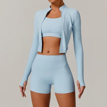 Seamless Yoga Sets Sports Fitness High Waist Hip-lifting Tight Naked Shockproof Sports Bra Tracksuit Gym Yoga Three-piece Suit