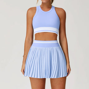 2PCS Sportswear Yoga Set Gym Clothes Ribbed Yoga Suits Women Tracksuits Running Sports Short Skirt Fitness Seamless Yoga Vest
