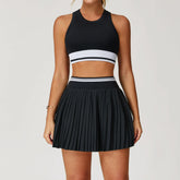 2PCS Sportswear Yoga Set Gym Clothes Ribbed Yoga Suits Women Tracksuits Running Sports Short Skirt Fitness Seamless Yoga Vest