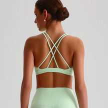 Solid Color Cross Back Sports Bra Women High Impact Gym Underwear Yoga Fitness Top Padded Tights Vest Shockproof Workout Tank