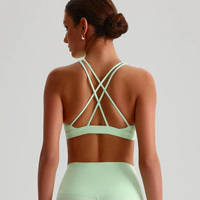 Solid Color Cross Back Sports Bra Women High Impact Gym Underwear Yoga Fitness Top Padded Tights Vest Shockproof Workout Tank