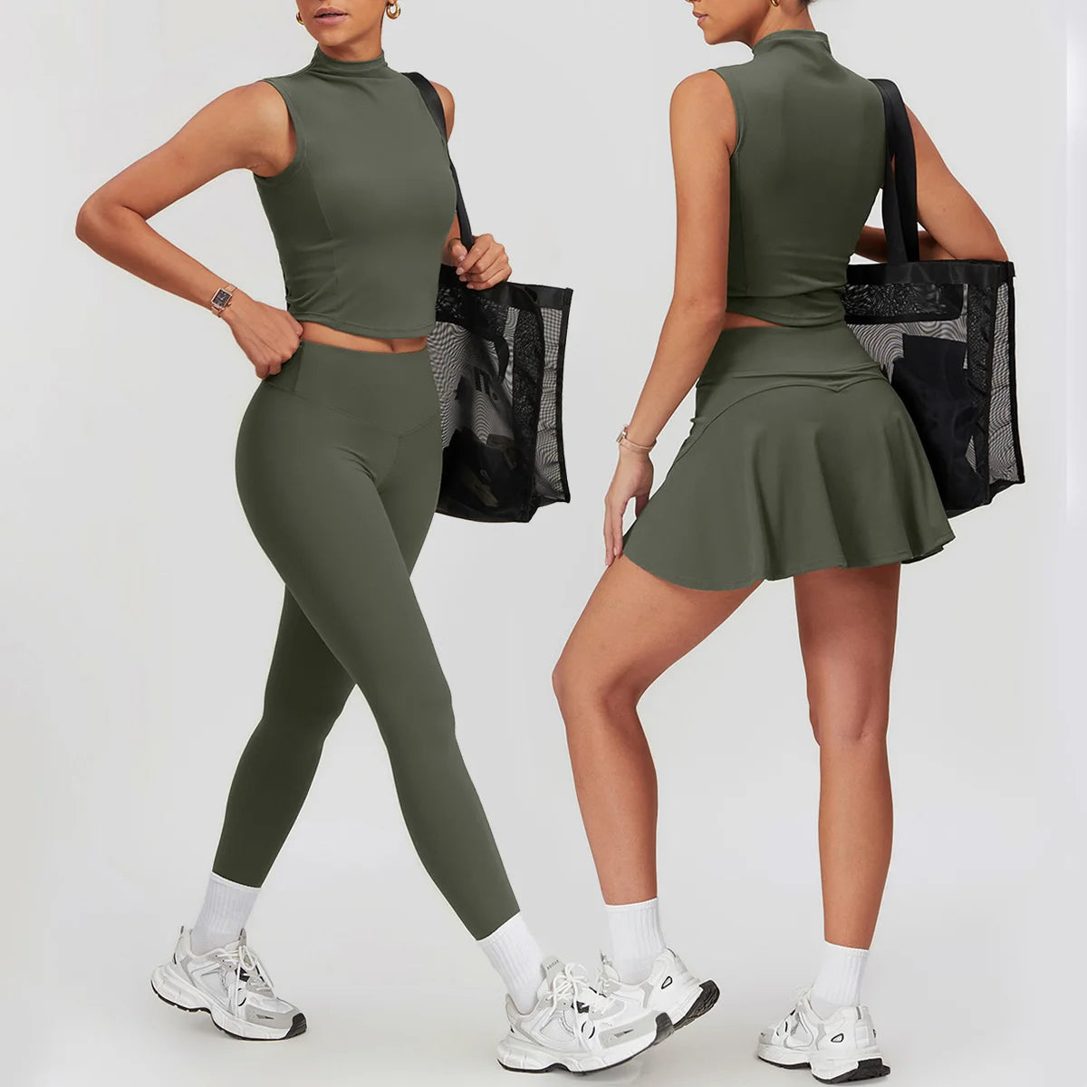 Tennis Skirt Leggings Tank Shorts Suit Yoga Gym Sets 2 piece Women Clothes Seamless Sports culottes Fitness Workout Sportswear