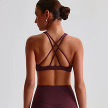 Solid Color Butter Cross Back Gym Underwear Sports Top Women Fitness Bra Tights Yoga Vest High impact shockproof With Chest Pad