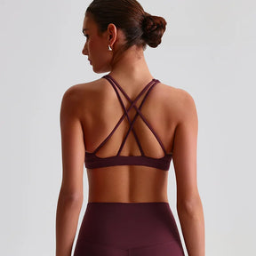 Solid Color Cross Back Sports Bra Women High Impact Gym Underwear Yoga Fitness Top Padded Tights Vest Shockproof Workout Tank