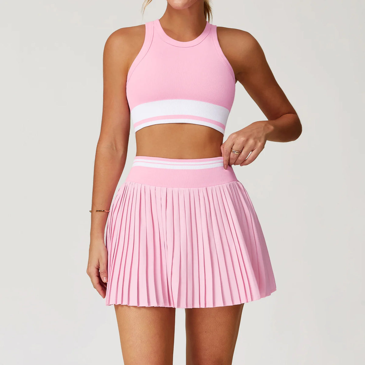 2PCS Sportswear Yoga Set Gym Clothes Ribbed Yoga Suits Women Tracksuits Running Sports Short Skirt Fitness Seamless Yoga Vest