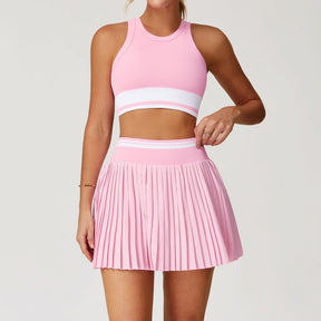 2PCS Sportswear Yoga Set Gym Clothes Ribbed Yoga Suits Women Tracksuits Running Sports Short Skirt Fitness Seamless Yoga Vest