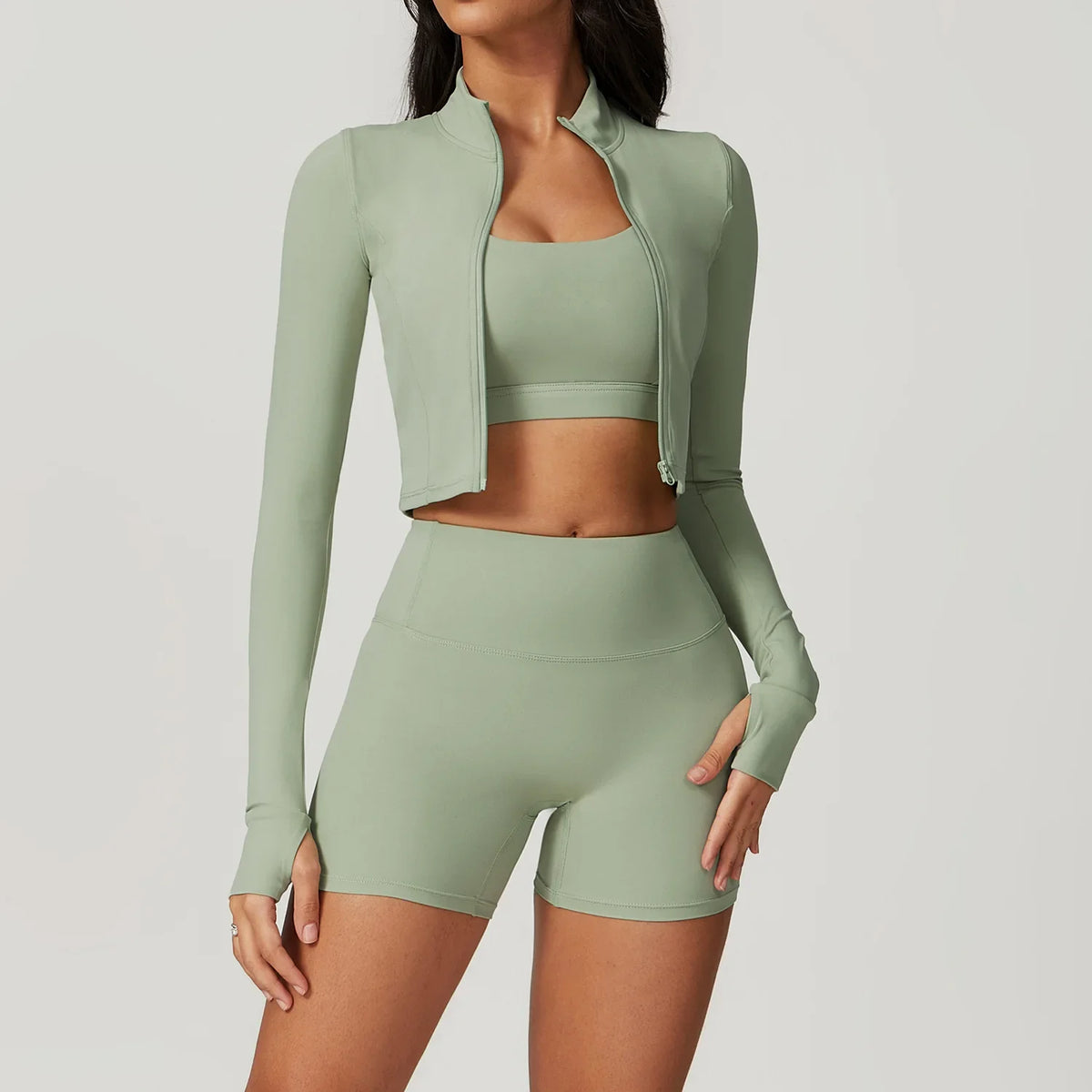 Seamless Yoga Sets Sports Fitness High Waist Hip-lifting Tight Naked Shockproof Sports Bra Tracksuit Gym Yoga Three-piece Suit