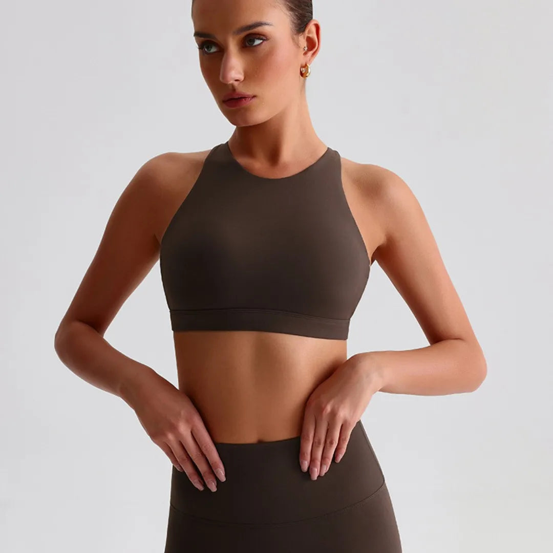 Solid Color Butter Cross Back Gym Underwear Sports Top Women Fitness Bra Tights Yoga Vest High impact shockproof With Chest Pad