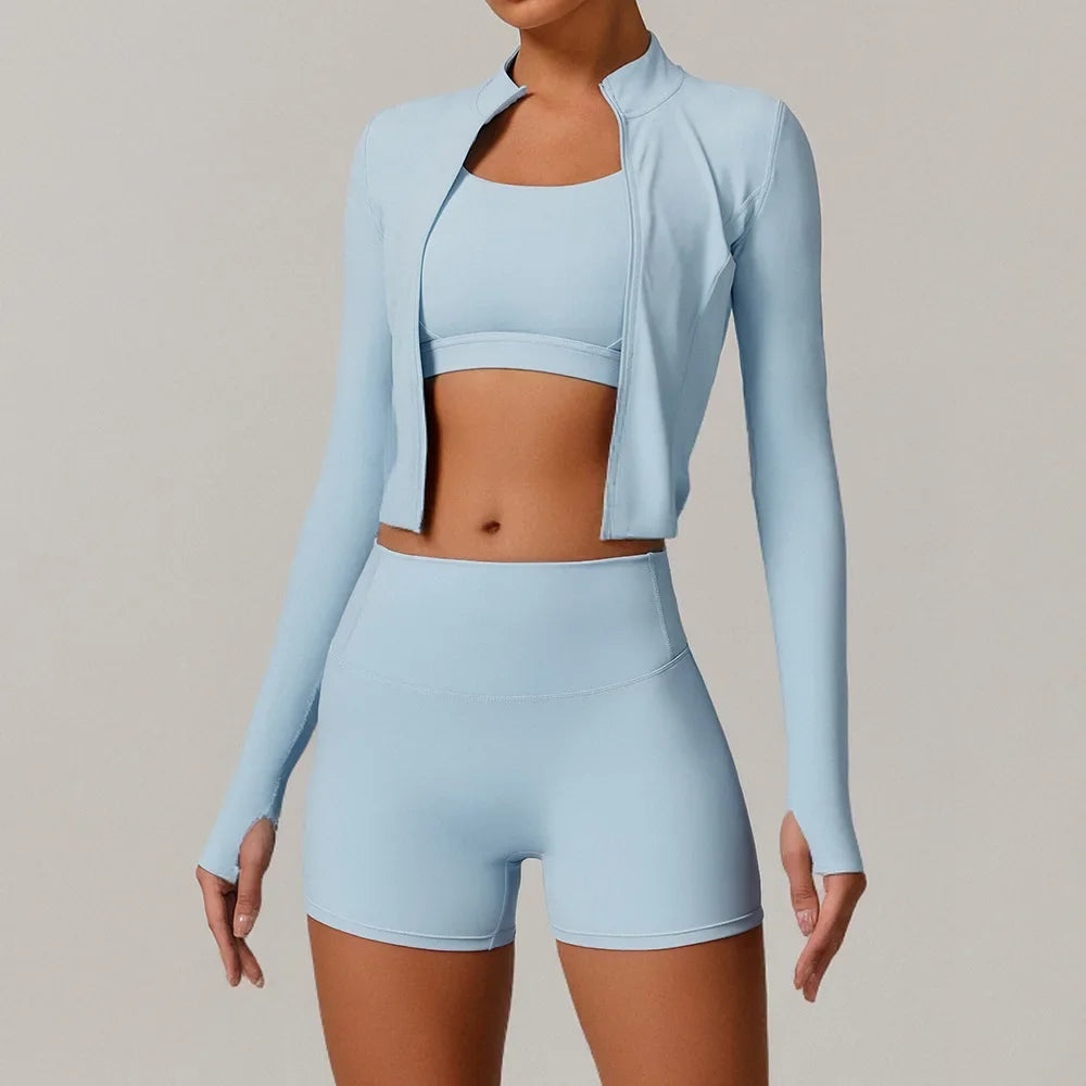 Seamless Yoga Sets Sports Fitness High Waist Hip-lifting Tight Naked Shockproof Sports Bra Tracksuit Gym Yoga Three-piece Suit