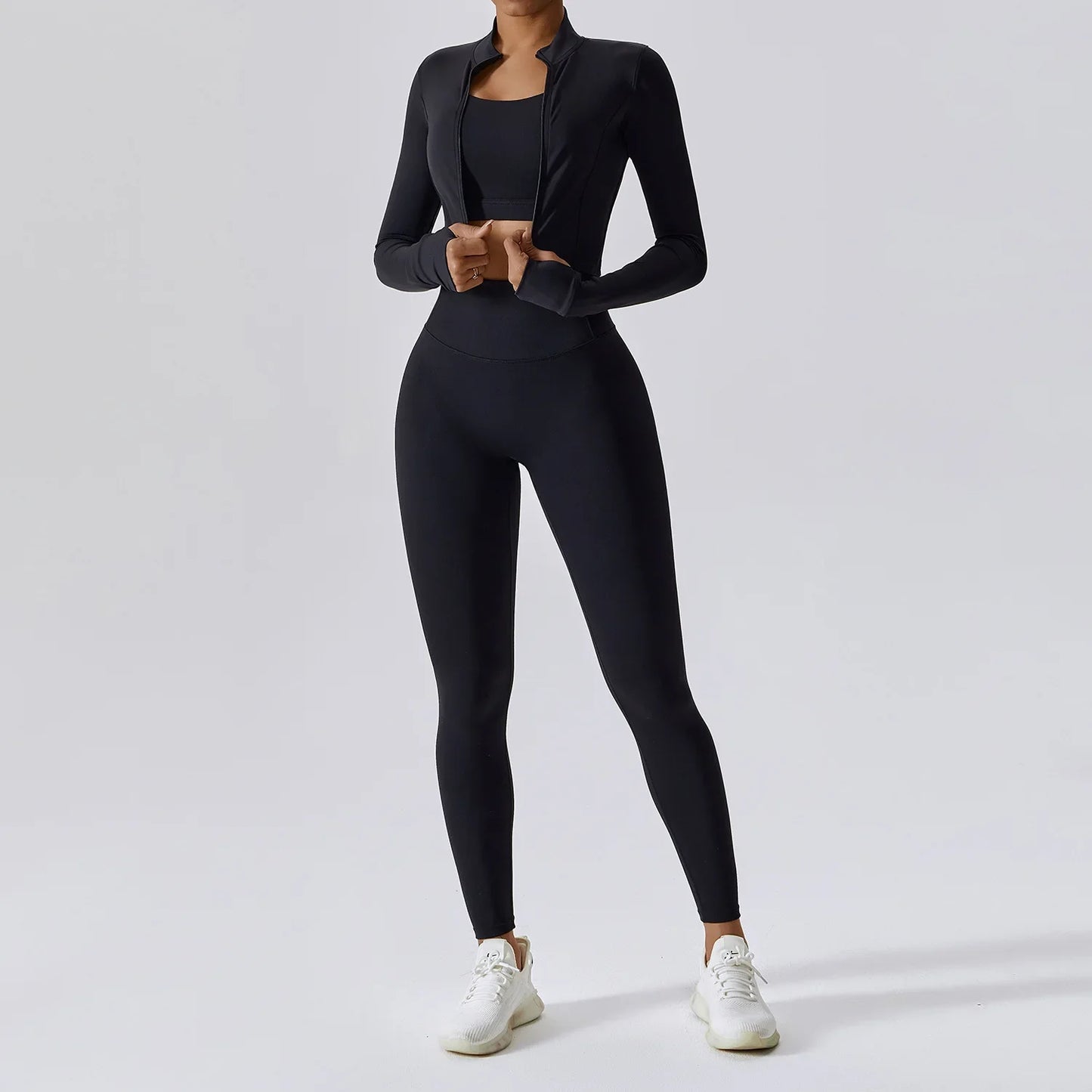 Seamless Yoga Sets Sports Fitness High Waist Hip-lifting Tight Naked Shockproof Sports Bra Tracksuit Gym Yoga Three-piece Suit