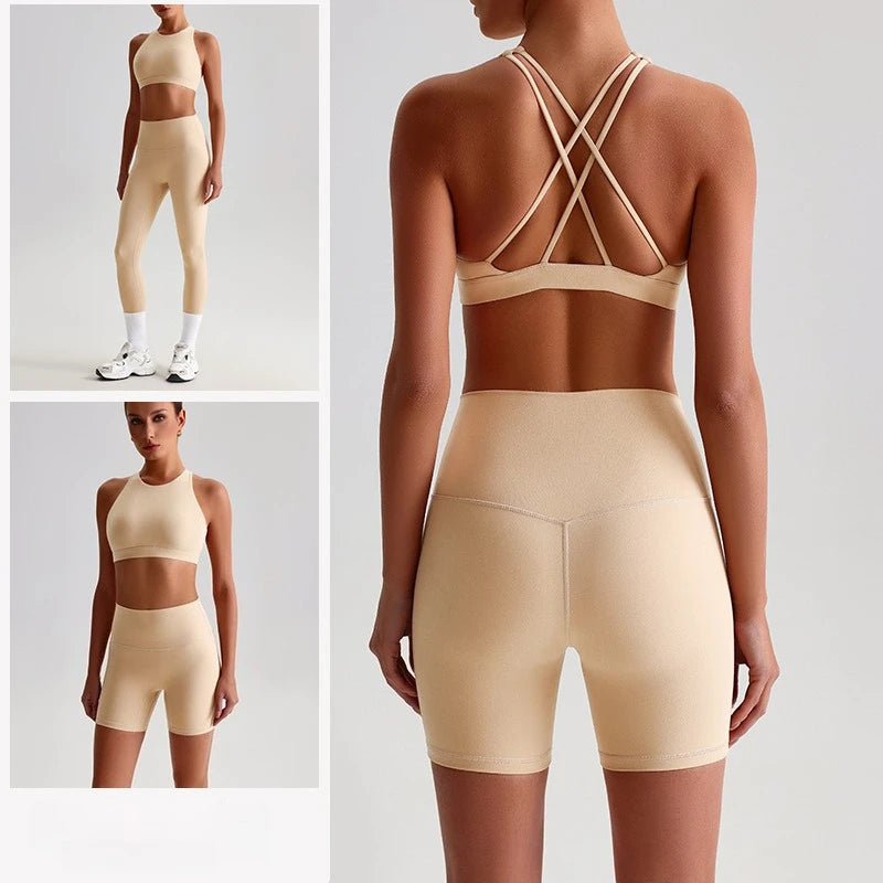 Solid Color Cross Back Sports Bra Women High Impact Gym Underwear Yoga Fitness Top Padded Tights Vest Shockproof Workout Tank