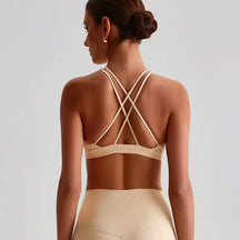 Solid Color Cross Back Sports Bra Women High Impact Gym Underwear Yoga Fitness Top Padded Tights Vest Shockproof Workout Tank