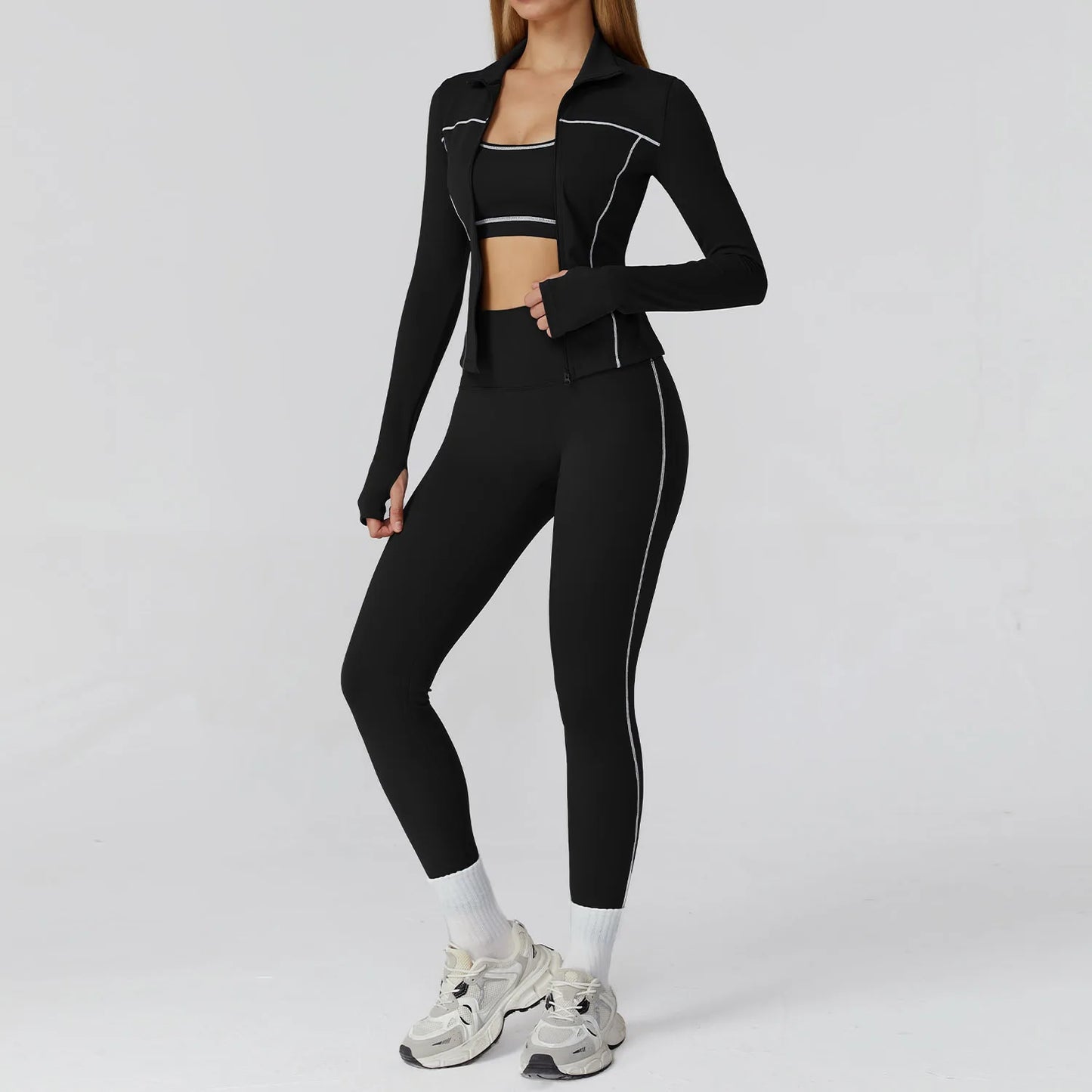 Seamless Yoga Set 2/3PCS Gym Clothes Sportswear Yoga Suits Women Fitness Set Tracksuits Sports Long Sleeve Jacket Gym Leggings