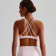 Solid Color Cross Back Sports Bra Women High Impact Gym Underwear Yoga Fitness Top Padded Tights Vest Shockproof Workout Tank