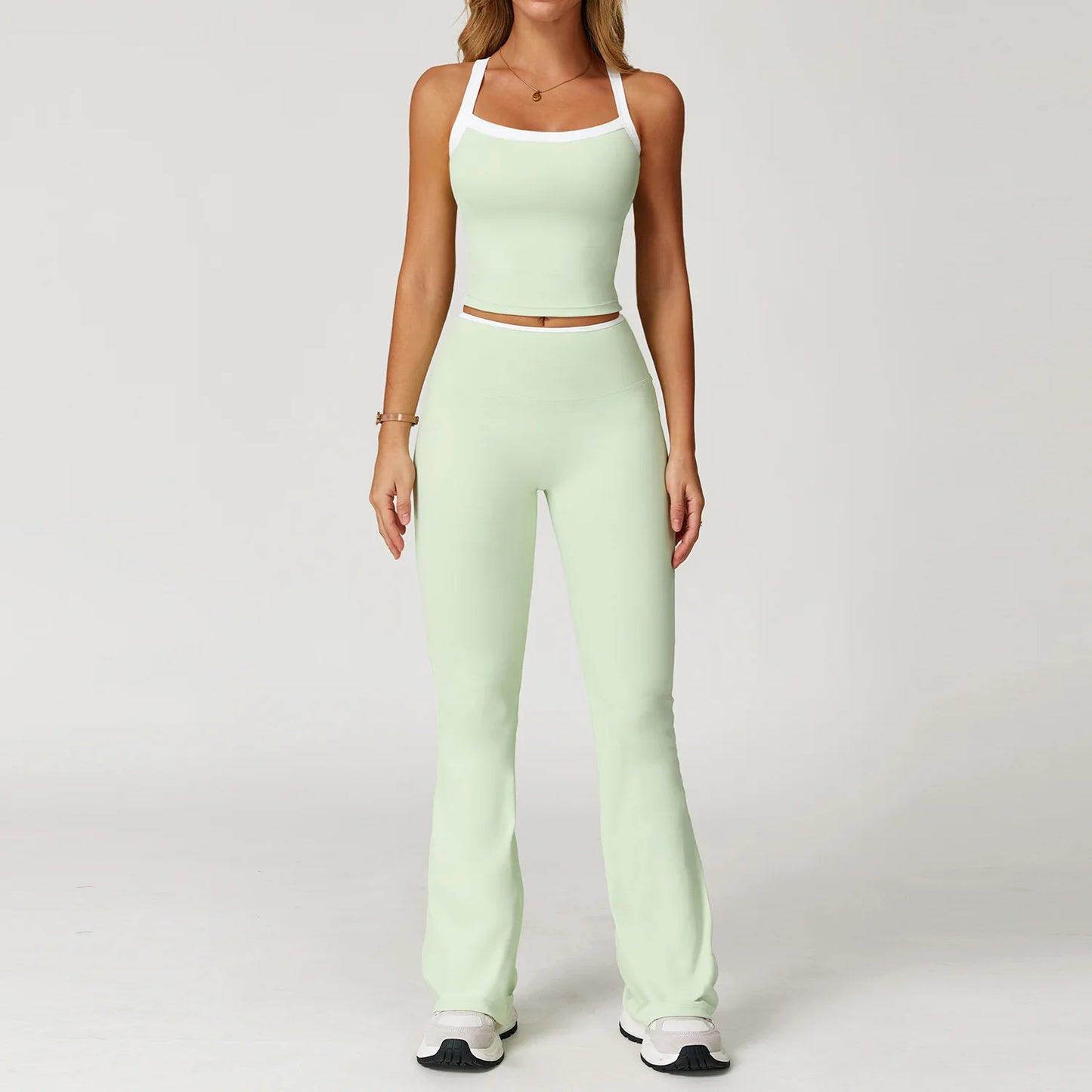 Women's Clothes 2 Pieces Workout Tracksuit Yoga Set Sportswear Gym Clothing High Waist Bell-bottoms Sexy Fitness Bta Sports Suit